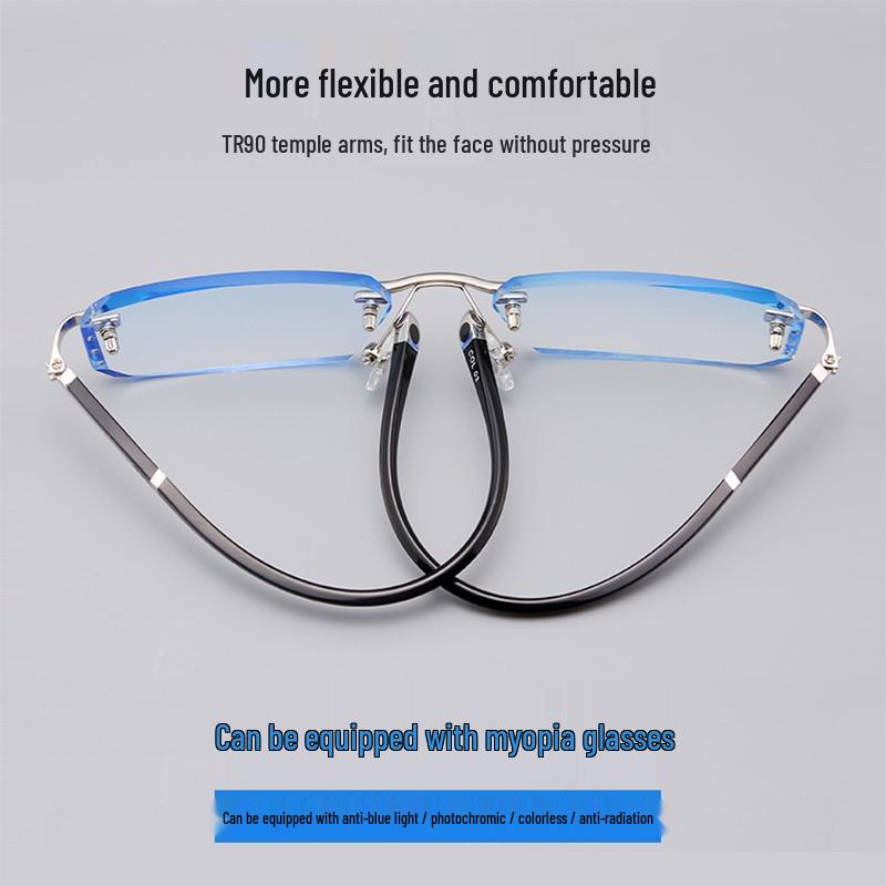 Ultra-Light Rimless Reading Glasses with Anti-Radiation Photochromic Lenses for Large Faces