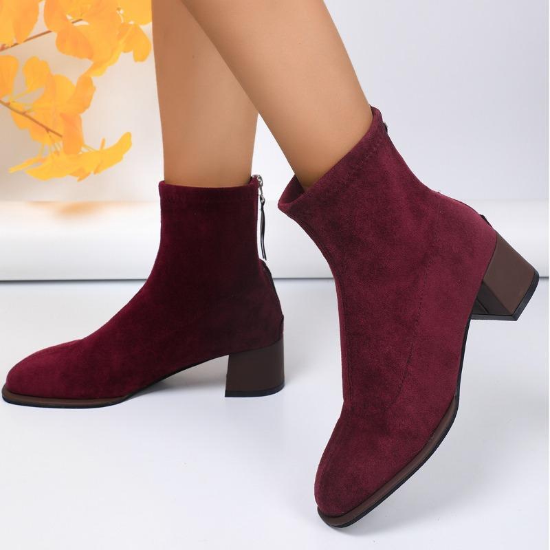 Large Size Autumn and Winter New High-heeled Thin Short Boots Women's Shoes Round Head Thick Heel Small Ankle Boots Martin Boots
