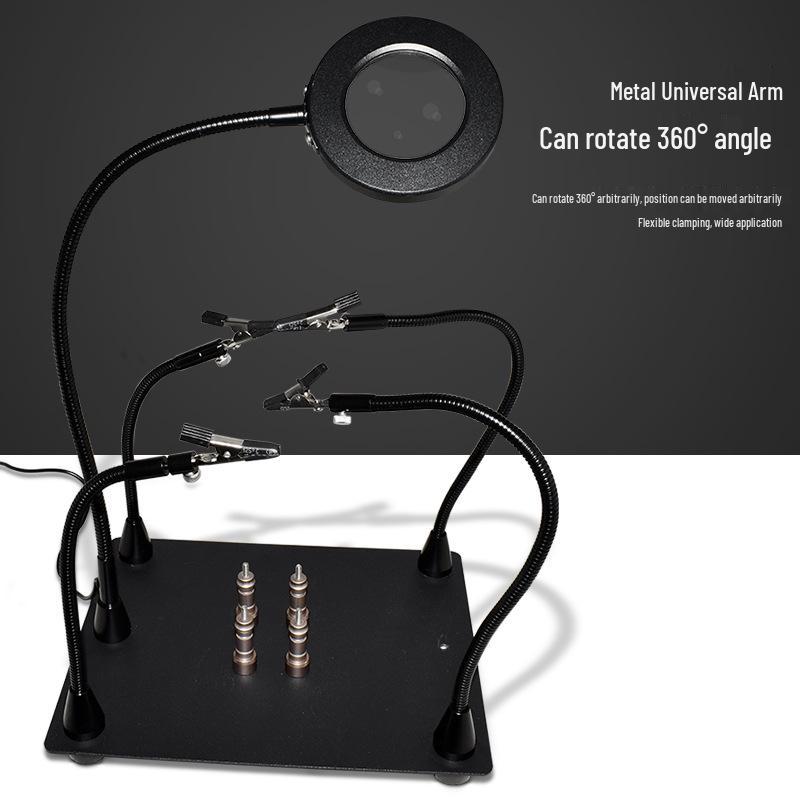 LED Magnifier Soldering Platform with Auxiliary Clips and Circuit Board Holder