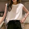 Women's Round Neck Sleeveless Tank Top Loose Fit Casual Polyester Camisole Solid Color Summer Basic Layering Top