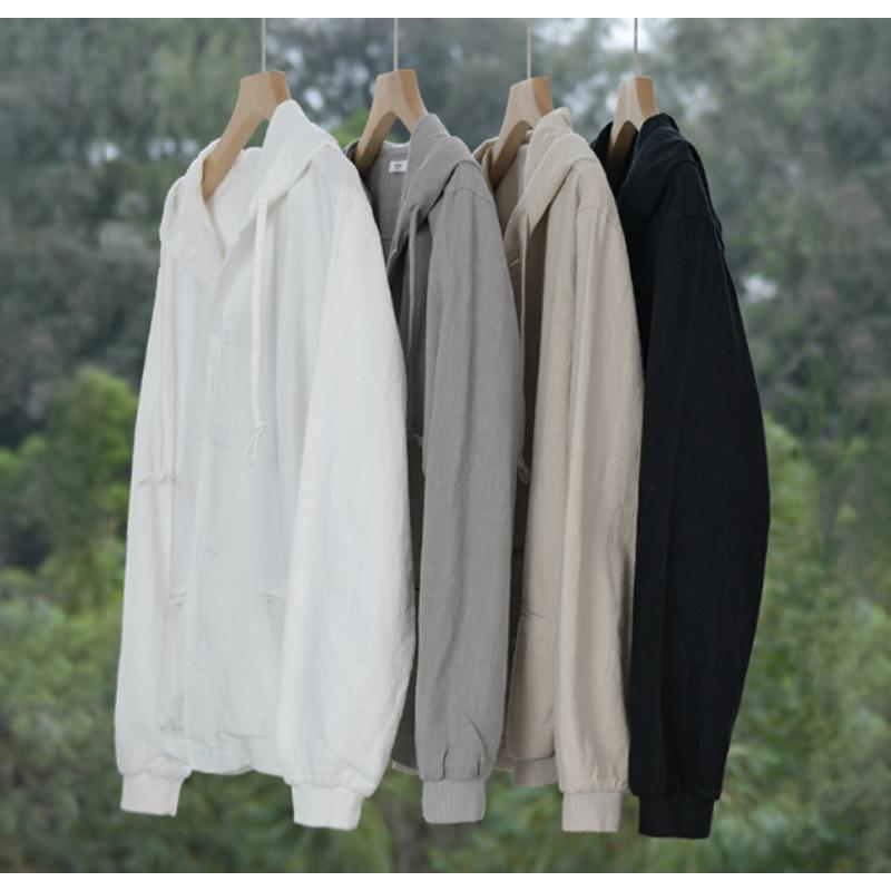 Giacca con Cappuccio in Lino da Uomo Casual Trend Primavera Autunno Capispalla Blazer Top Abbigliamento