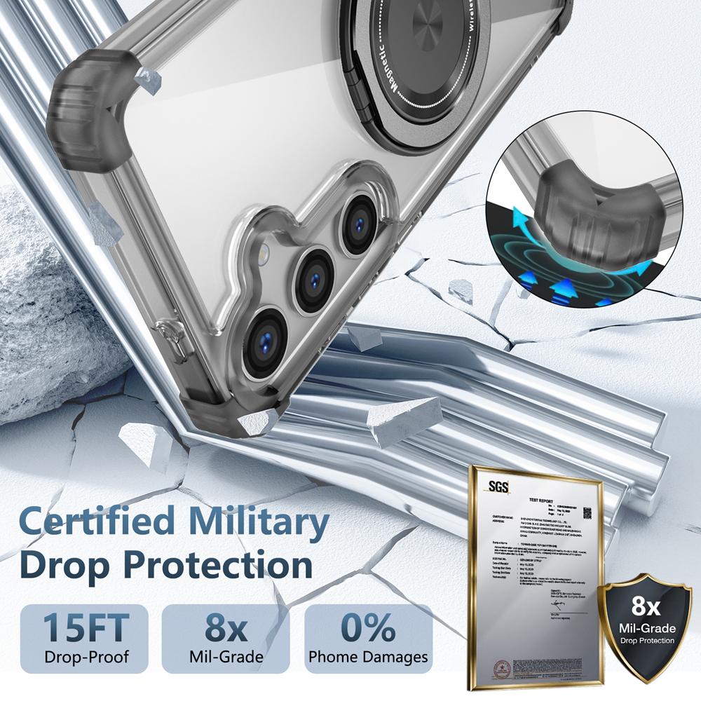 KEYSION Transparent Case for MagSafe for Samsung Galaxy S24 FE 5G 360° Magnetic Ring Stand Wireless Charging Clear Phone Cover