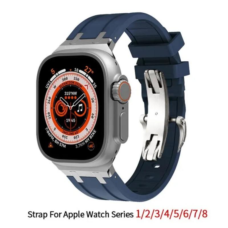 Luxury Rubber Strap For Apple Watch Band Series 9 8 7 45mm 41mm Ultra 49mm Silicone Sport Bracelet For IWatch 6 5 44mm 40mm 42mm