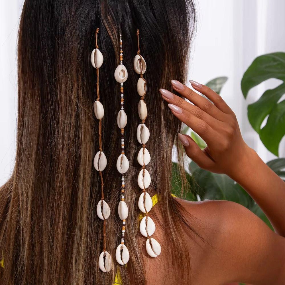 6 Styles Shell Pendant Hair Clip Handmade Beads Shell Beaded Hair Accessories  Women