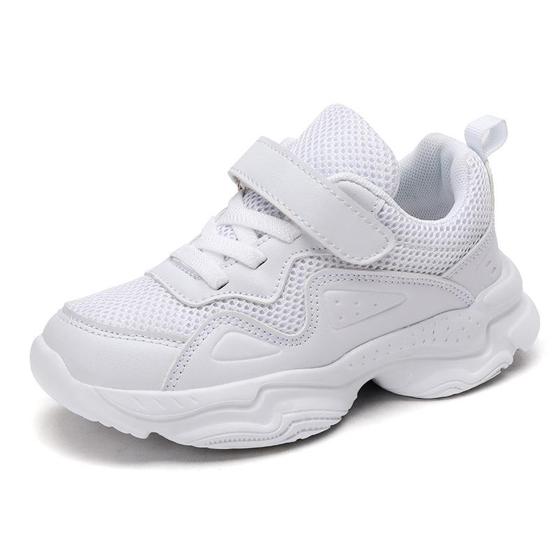 Children's White and Black Sports Shoes - Winter Leather for Boys & Spring/Fall Mesh for Girls