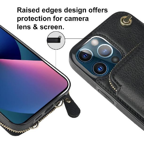 Bocasal Crossbody Wallet Case for iPhone 13 Pro Max, RFID Blocking Leather Purse Case with Card Holder, Protective Handbag Flip Cover with Zipper
