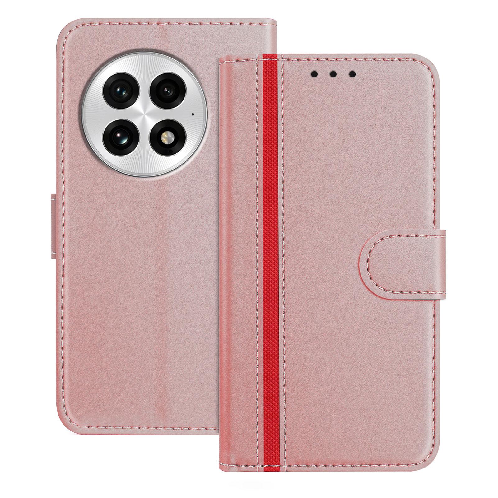 

For OnePlus 13 Phone Cases Wallet Stand Color Splicing Leather Cover with Magnetic Clasp Rose Gold