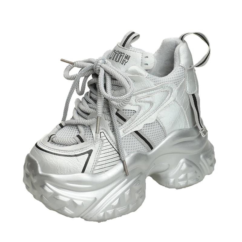 Fashion 12CM New Autumn Breathable Women Chunky Casual Shoes High Heels Winter Wedges Mesh Sneakers Thick Soles Trainers Platform Shoes