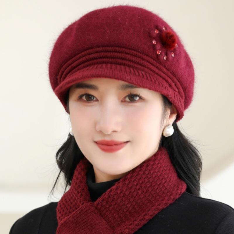 Winter Cap Women Autumn and Winter Knitted Cap Warm Faux Rabbit Fur Beret Plush Ear Protector Wool Cap