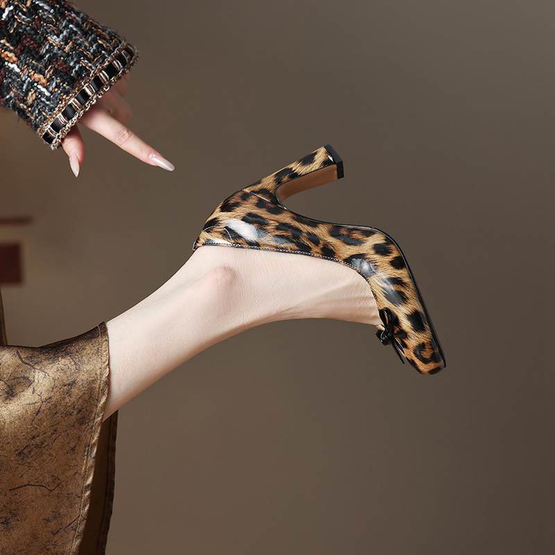Krazing Pot Suede Microfiber Round Toe Size 41 Chunky High Heels Slip on Leopard Sexy Casual Autumn Pumps