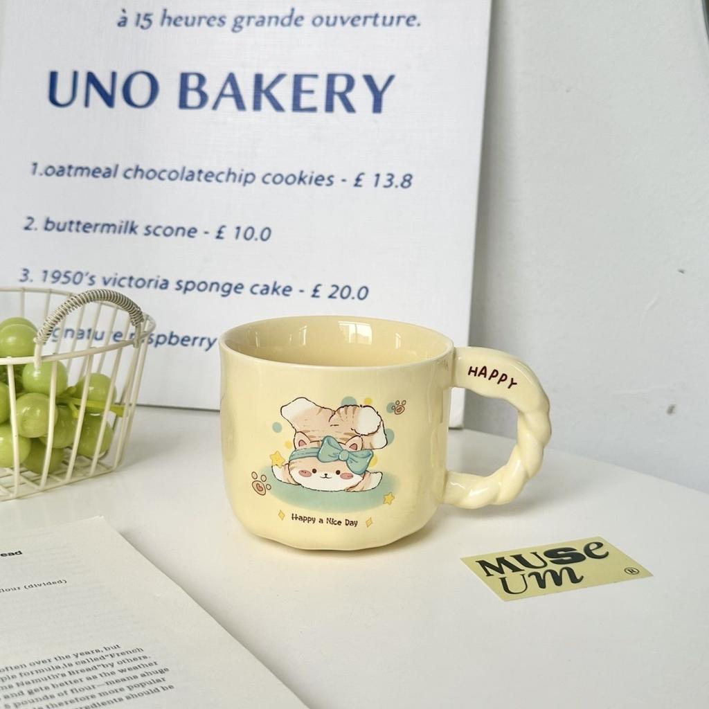 High Value Cat Cup Couple Large Capacity Coffee Cup with Lid Spoon Cute Cartoon Gift Ceramic Mug