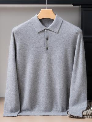 Polo 100% Cachemire Pur pour Homme: Pull en tricot luxueux, simple, couleur unie, style business casual
