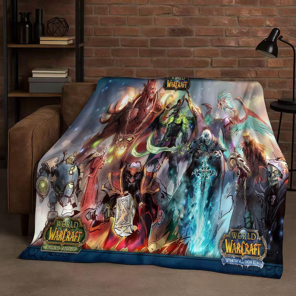 

3D WOW World of Warcraft Game Demon Hunter Arthas Cartoon Flannel Blanket,Ultra Soft Plush Throw for Home Bedroom Bed Sofa Cover 75x90cm