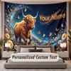 Highland Cow (45) Theme Personalized Tapestry Custom Name Text Wall Hanging Tapestry Home Background Decoration