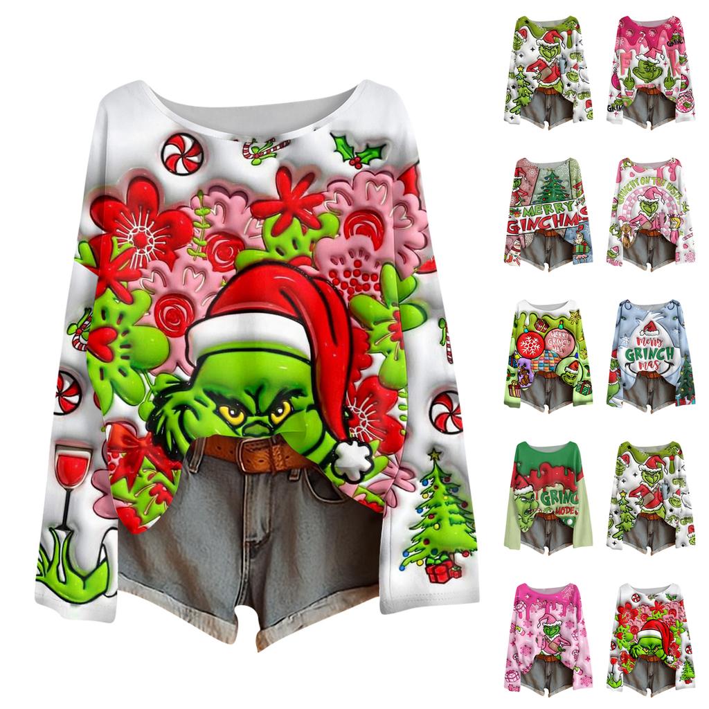 Long Sleeve Shirts For Women Printed Tees Blouses Casual Plus Size Basic Tops Pullover