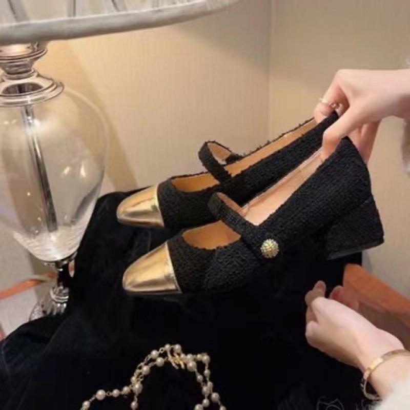 Spring French Color Block Mary Jane Shoes - Plus Size, Mid-Heel, Round Toe