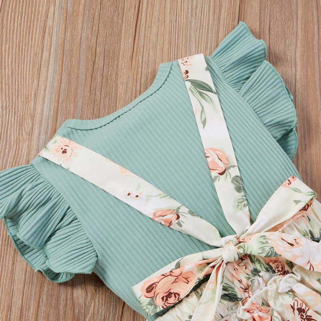 Neugeborenen  Blumige Sommer-Outfits Geripptes T-Shirt und Shorts Stirnband