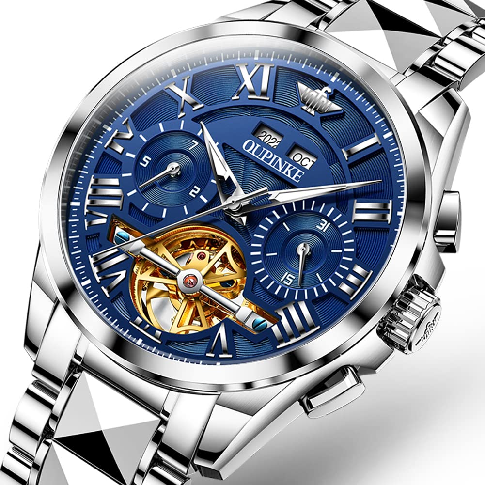 OUPINKE Men's Watch Automatic Mechanical Watch for Men - Easy to Read Dial Waterproof Watch - Calendar Automatic Manual Winding 40MM Hollow Dial