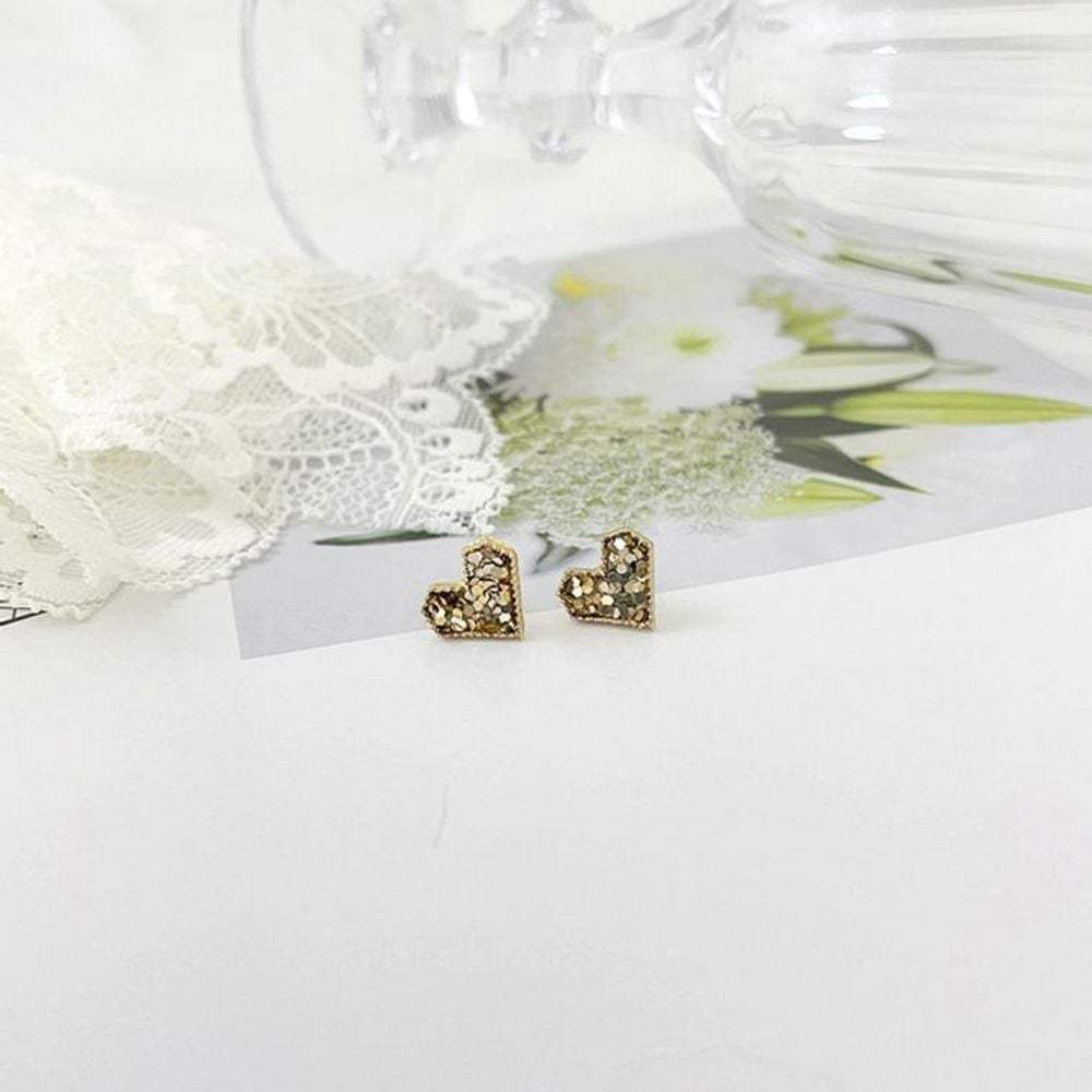 Heart Earrings 925 Silver Mother-of-Pearl Gold Women's Accessories