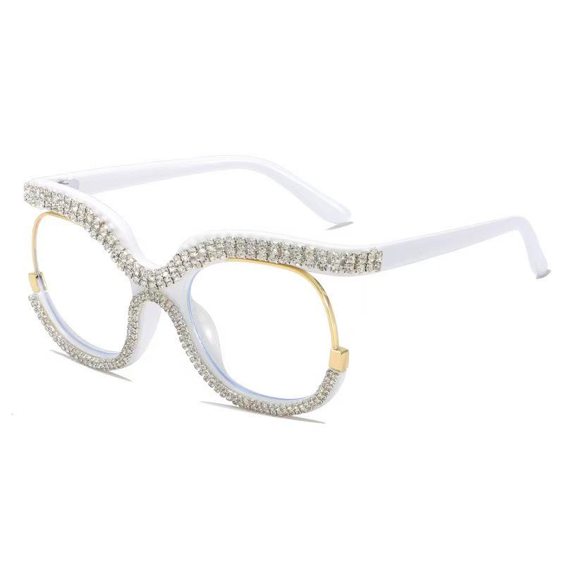 European & American Anti-blue Light Women's Glasses with Clear Lenses and Rhinestone-Inlaid Frame
