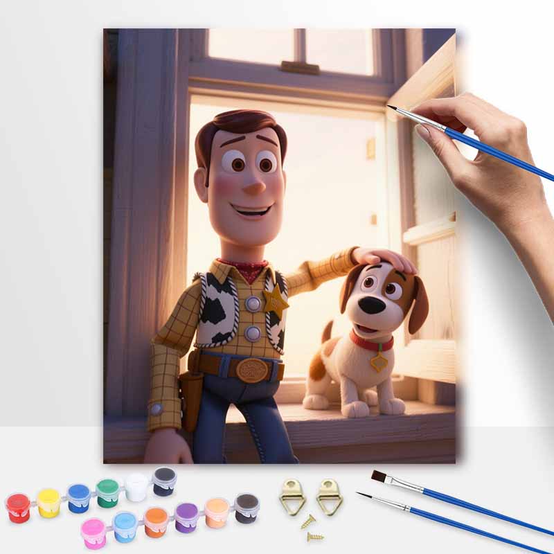 Disney Toy Story Sheriff Woody and Puppy Digital Oil Painting Art Kit Hand Painted Home Decor 20x30cm