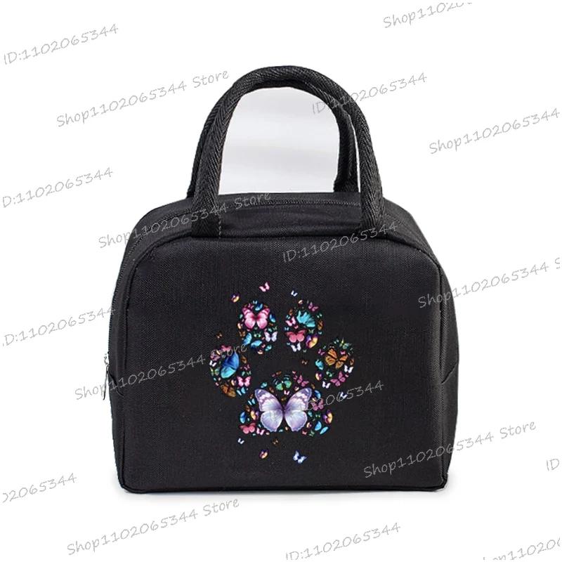 Colour Heart Cat Dog Paw Print Portable Lunch Bag Women Men Kids Food Thermal Box Multi-function Office Bento Insulated Handbag