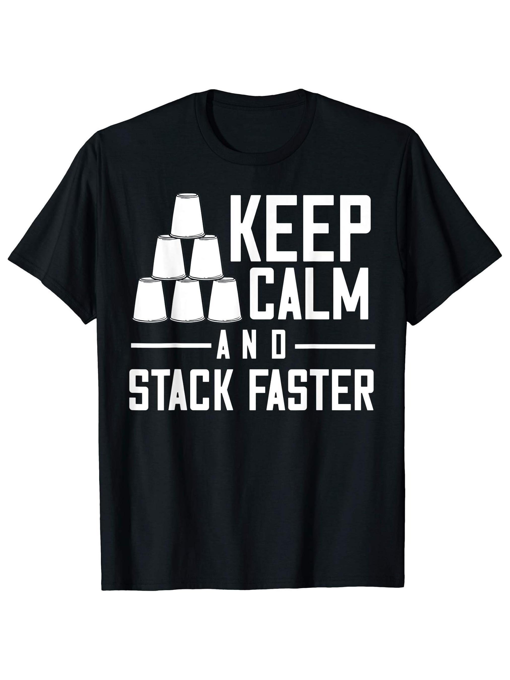 

Speed Stacks Men s Keep Calm & Stack Faster Graphic T-Shirt - Black with White Text and Stacking Master Design M
