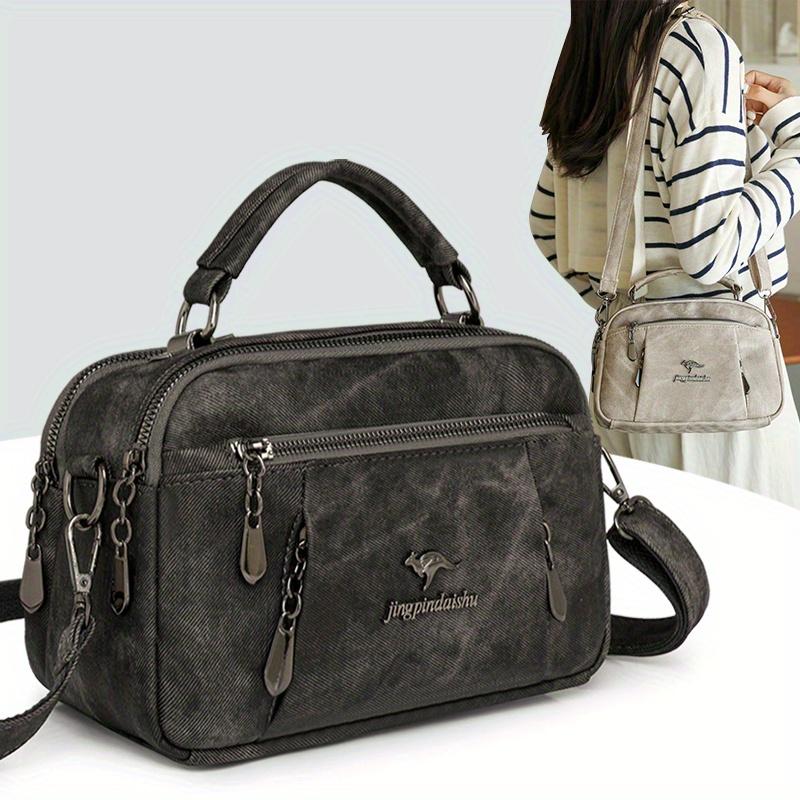 Damen Vintage Umhängetasche Crossbody Geldbörse mit Doppel-Reißverschlussfächern Damen Canvas Crossbody Tasche Mehrfache Reißverschlusstaschen Handtasche