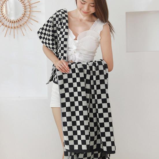 Pure Cotton Hand Towel Plaid Print Lightweight Water Absorbent Decorative Towel Gym Quick-Dry Washcloth