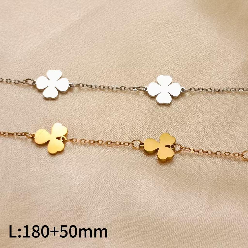 Women's Waterproof Stainless Steel Four-Leaf Clover Bracelet - Fashionable Titanium Lucky Flower Jewelry