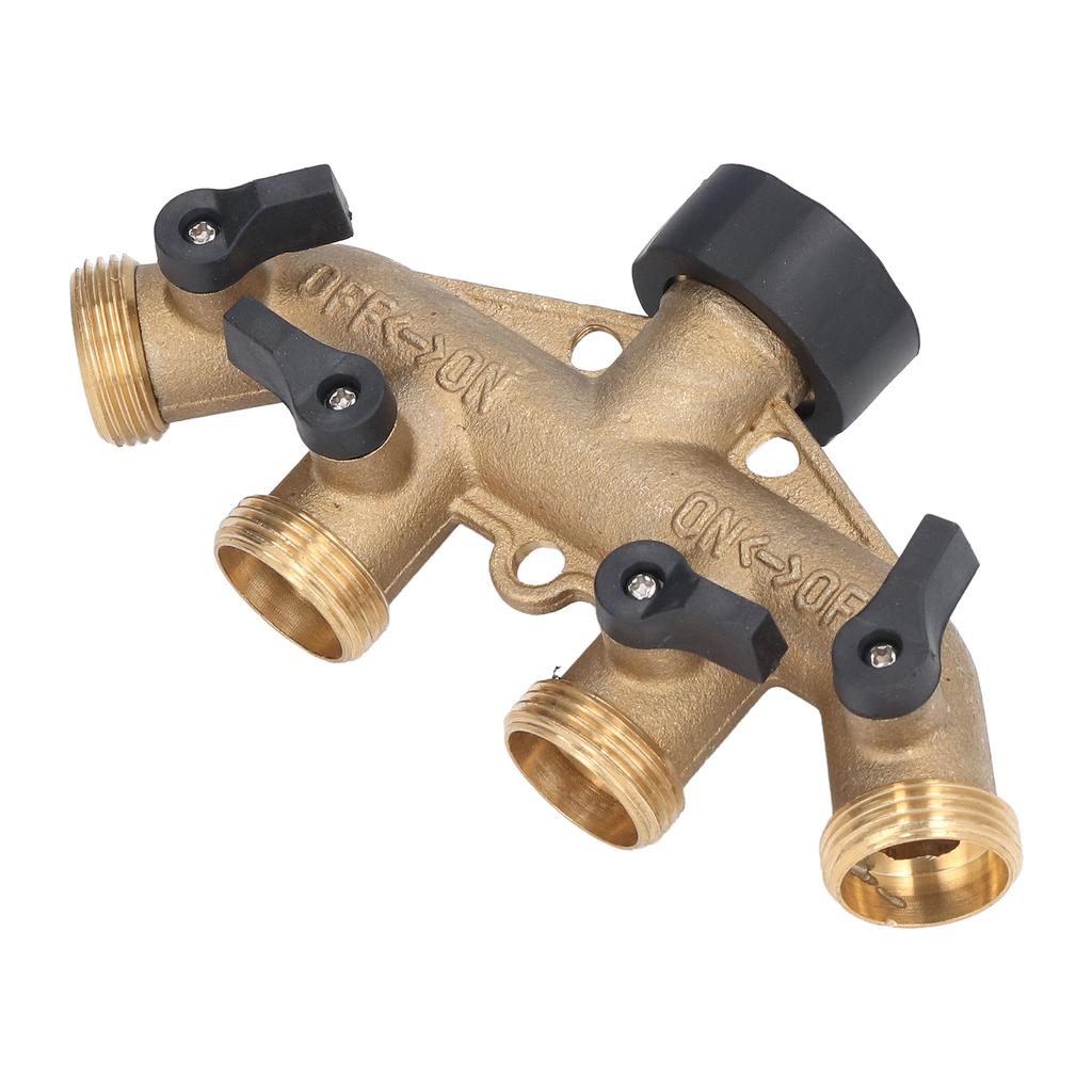 4 Way Hose Faucet Manifold Brass Connector Distributor for Garden Irrigation 34in Thread
