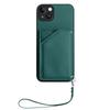 For iPhone 15 Plus Case Card Holder Kickstand Skin-Touch Phone Cover with Wrist Strap
