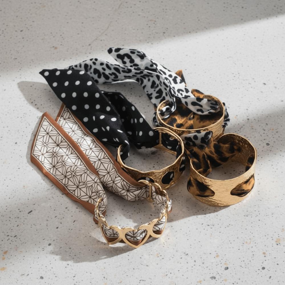 Leopard Print Silk Scarf Cuff Bangles Ribbon-Wrapped Ethnic Style Wristband Gifts