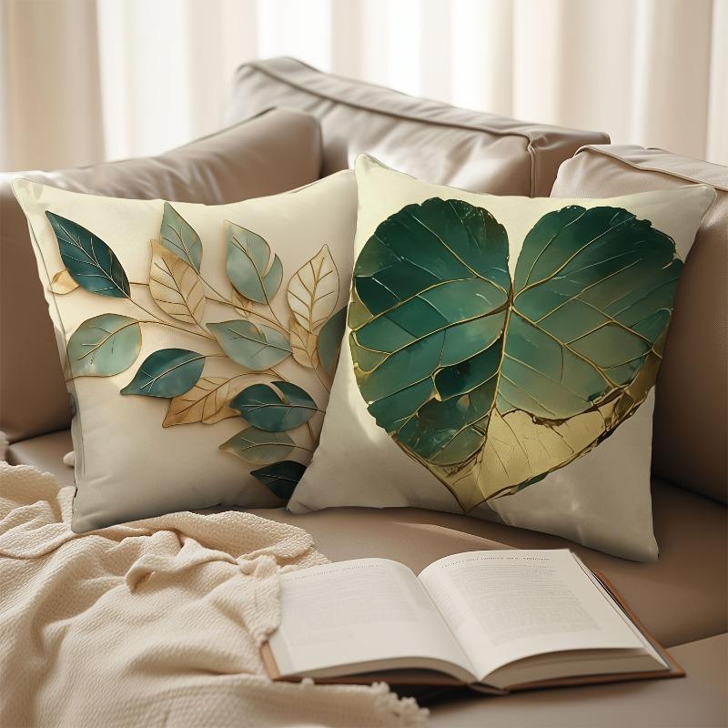 1Pc Pillow Cover With Leaf Pattern, Contemporary Style Soft Polyester Pillow Cover, Suitable For Sofas, Bedrooms, Outdoor,