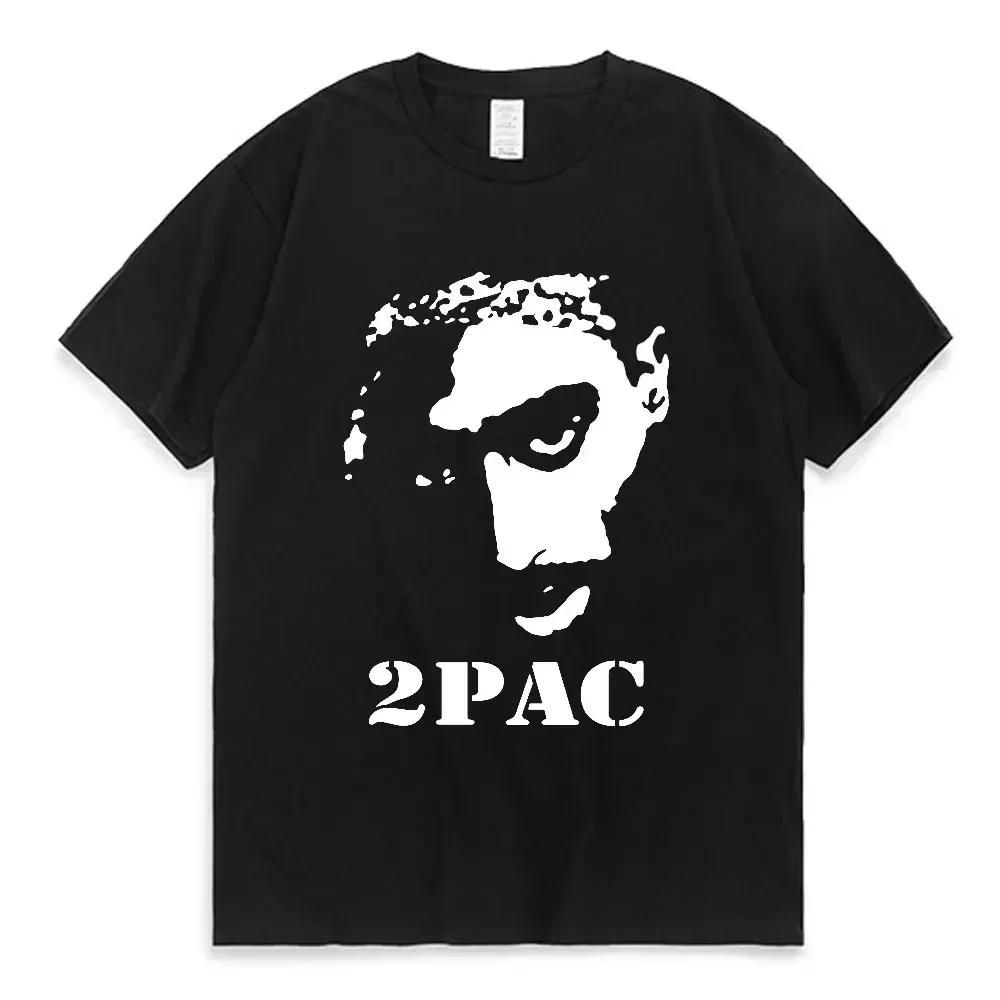 Women T-shirt Rapper Tupac Top Hip Hop Street Pattern T-shirt High Street Extra Large Short Sleeve T-shirt Men's Cotton T-shirt