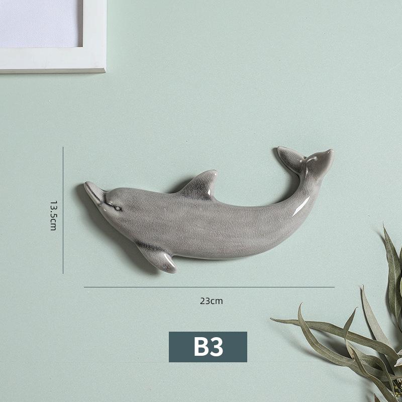 1 ks Nordic Style 3D keramické nástěnné malby s delfíny Nástěnné závěsné pozadí Dekor Řemesla Restaurace Obývací pokoj Kancelář Dekorace