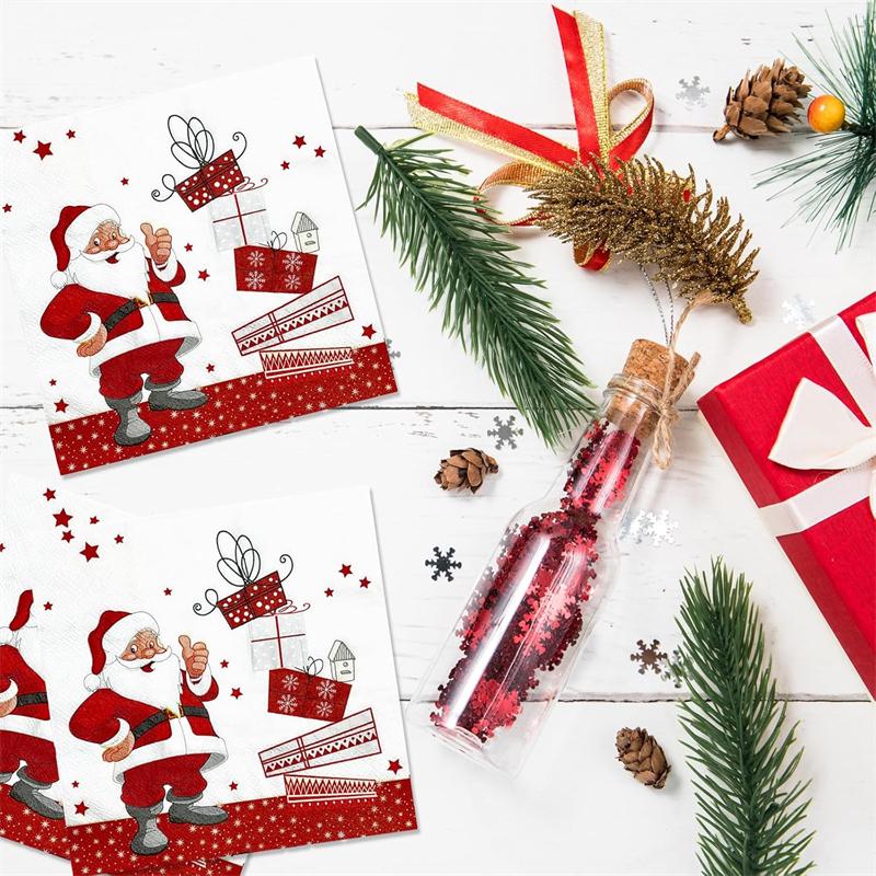 20/40/60Pcs Santa Claus Printed Paper Napkins 33x33cm 2Ply White Christmas Tableware For Party Dining Decoration Placemat