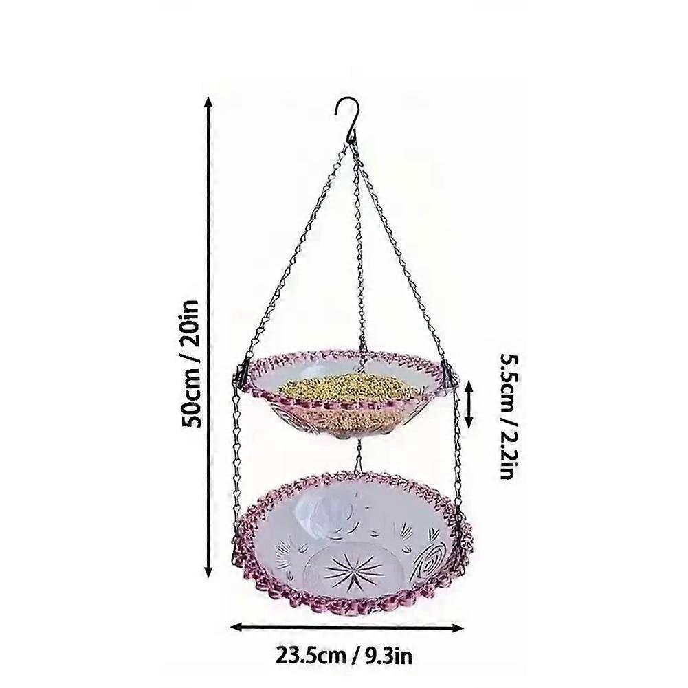 Hanging Bird Feeder with 2-Tier Design, Transparent Birdbath for Garden and Patio Decor, Outdoor Wild Seed Tray for Balcony, Easy to Install Plas
