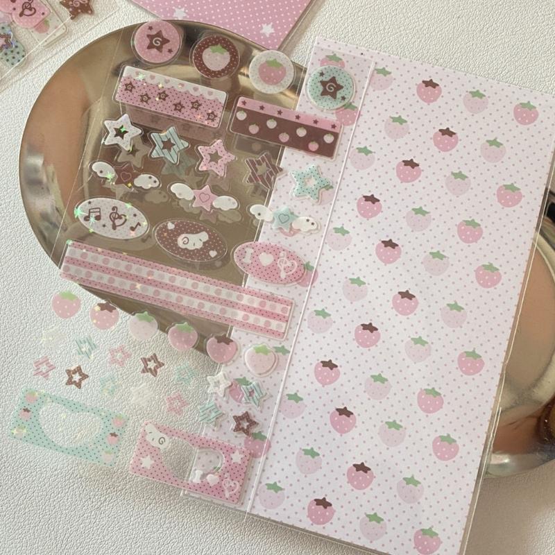 Glitzernder Deko-Sticker Cartoon Erdbeere Musiknote Themensticker für Handyhülle Journal Laptop Scrapbooking