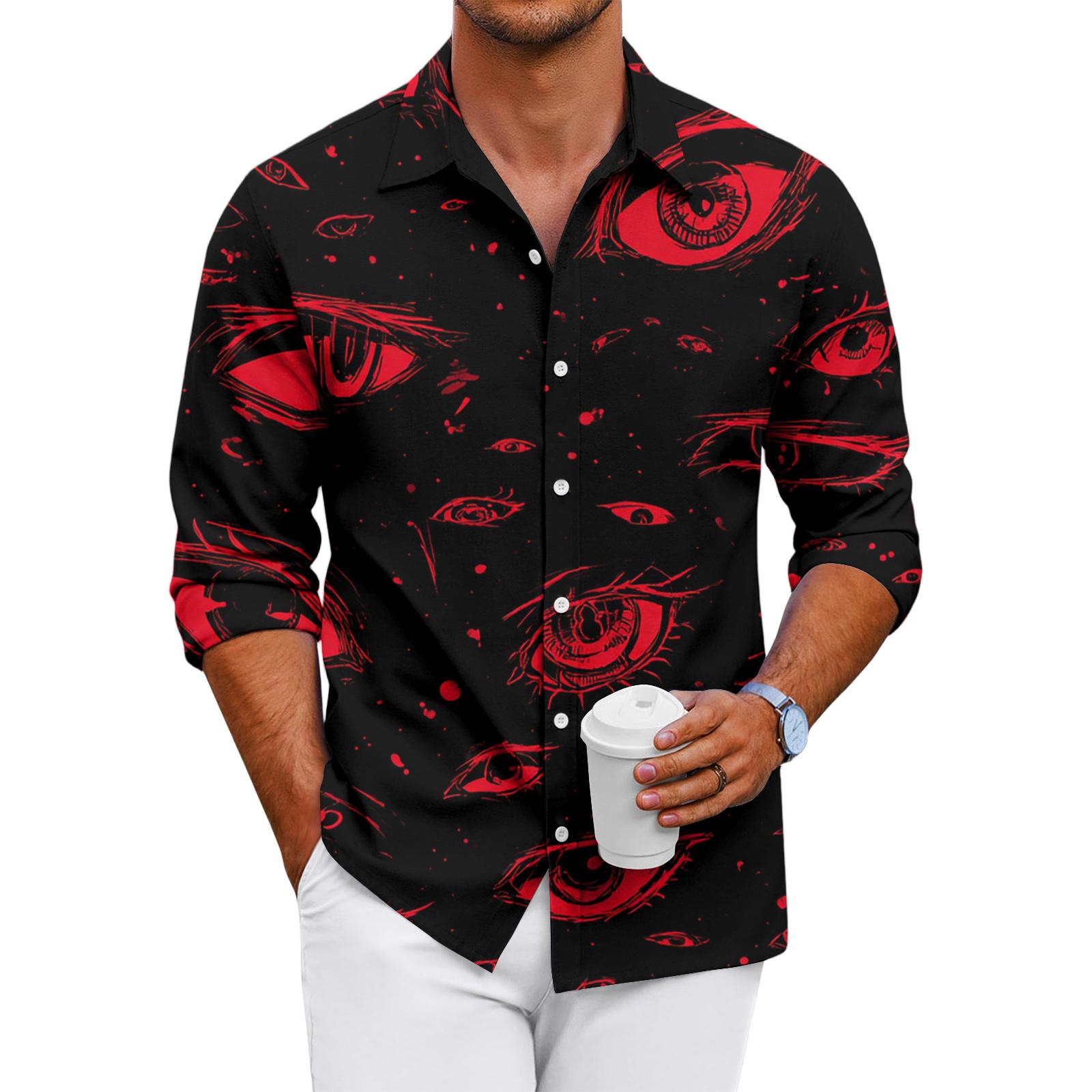 

Мужская повседневная рубашка с длинным рукавом свободного кроя на пуговицах L красный