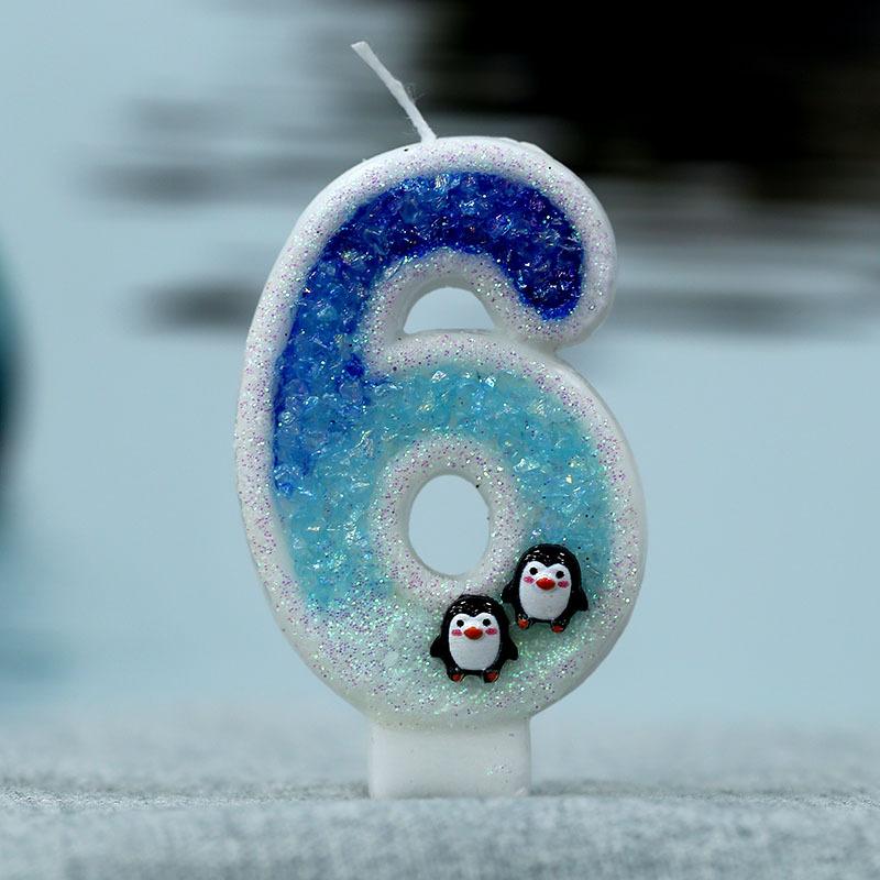 Y Girl's 3D Birthday Candles with Penguin Antarctic Glacier Extended Big 0-9 Number Candle Party Wedding Children's Day Supplies