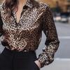 2025 Frühling Herbst Damen Leopardenmuster Bluse, Stretch-Satinhemd mit Button-Down-Design, Lässiges Locker sitzendes Oberteil für den täglichen Gebrauch