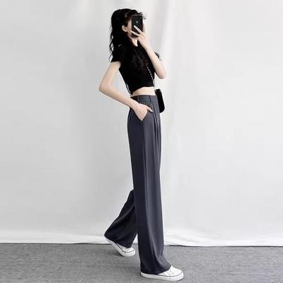 Kadın Geniş Paça Takım Pantolonu Kadınlar için Bol Kore Yeni Yüksek Bel Zayıf Kesim Günlük ve Çok Yönlü Düz Pantolon