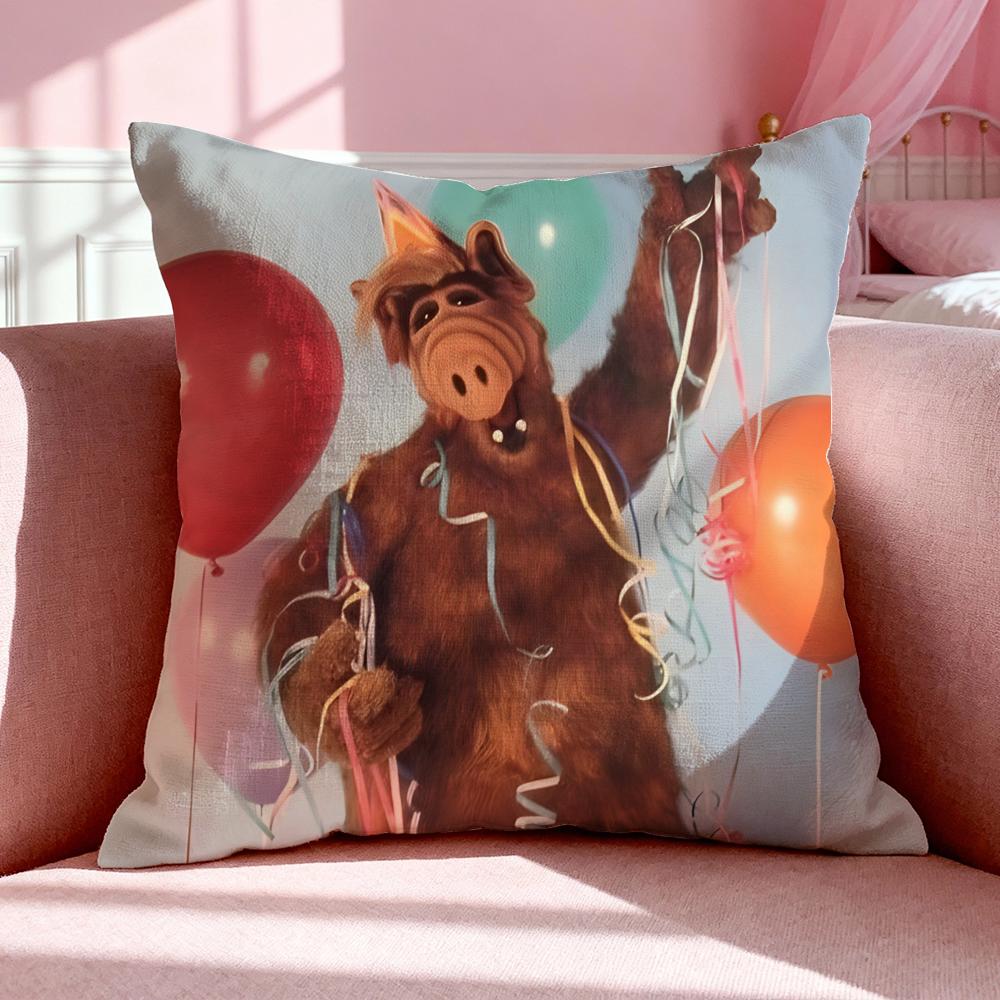 Cartoon A-Alf Cushion Cover Breathable Linen Pillowcase Summer Odorless Eco-Friendly Invisible Zipper Washable