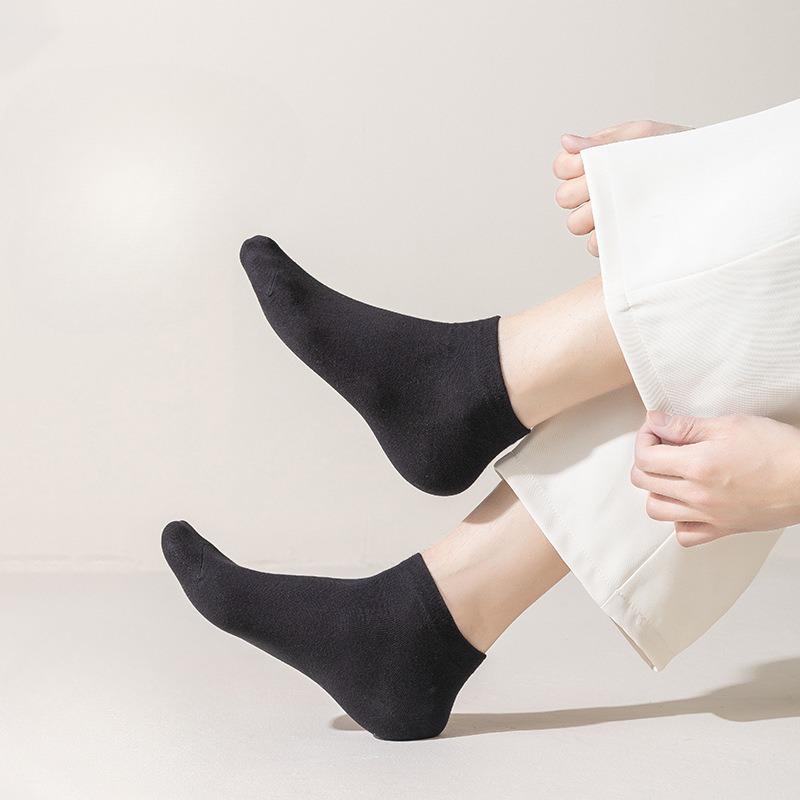 Men's Anti-odor and Sweat-absorbing Summer Thin Short Socks, Pure Cotton Shallow Mouth Boat Socks, Breathable Business Mid-calf Men's Socks