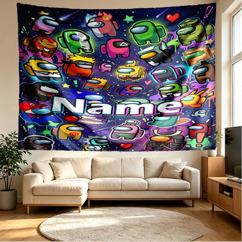 Custom Name Personalized Among Us Print Tapestry, Wall Art Decor, Bedroom, Dorm, Apartment, LivingRoom, Party Backdrop, Gift for Birthday