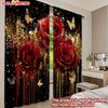 Red Rose Gold Curtains Large Polyester Roses Golden Butterflies Tassels Black Background Luxurious Living Room Set Of 2 Made Sitting Decor