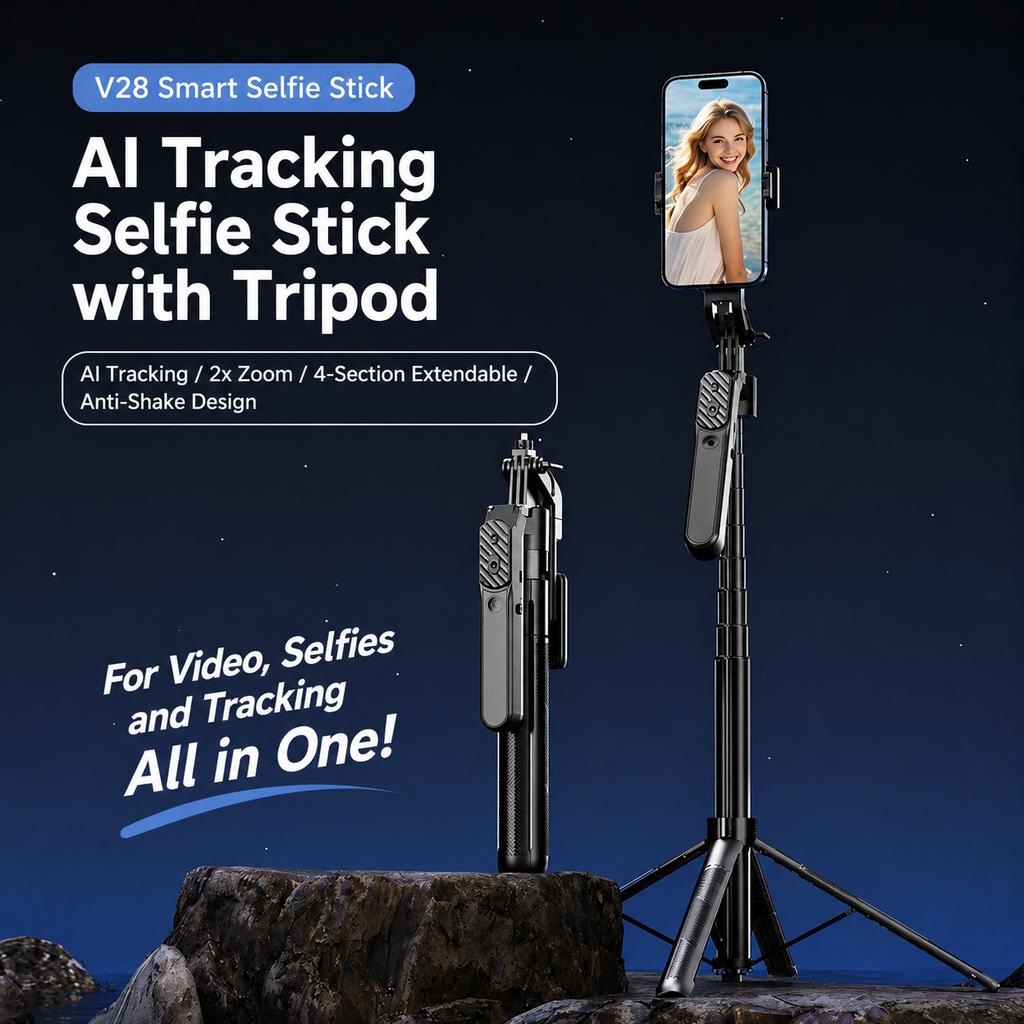 1.8M 360° AI Face Tracking Selfie Stick Tripod, Automatic Rotating Gimbal Phone Stand, Smart Follow Tripod for Vlog, Live Streaming, Video & Selfie
