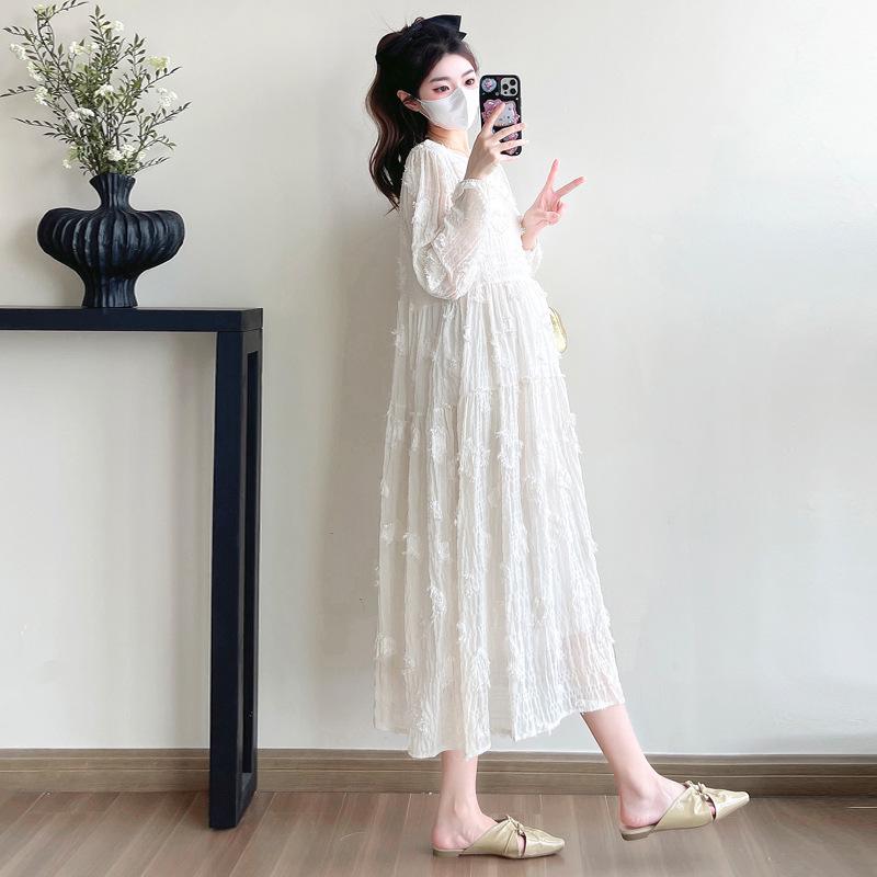 2026 Spring/Summer Maternity Gauze Embroidery Mid-Length Loose Dress
