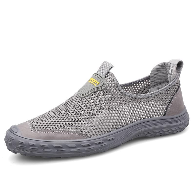 

Летние кроссовки с вырезами, повседневная обувь, мужские дышащие сетчатые туфли, легкие, удобные, без застежек, для вождения, прогулки, мокасины 45 серый